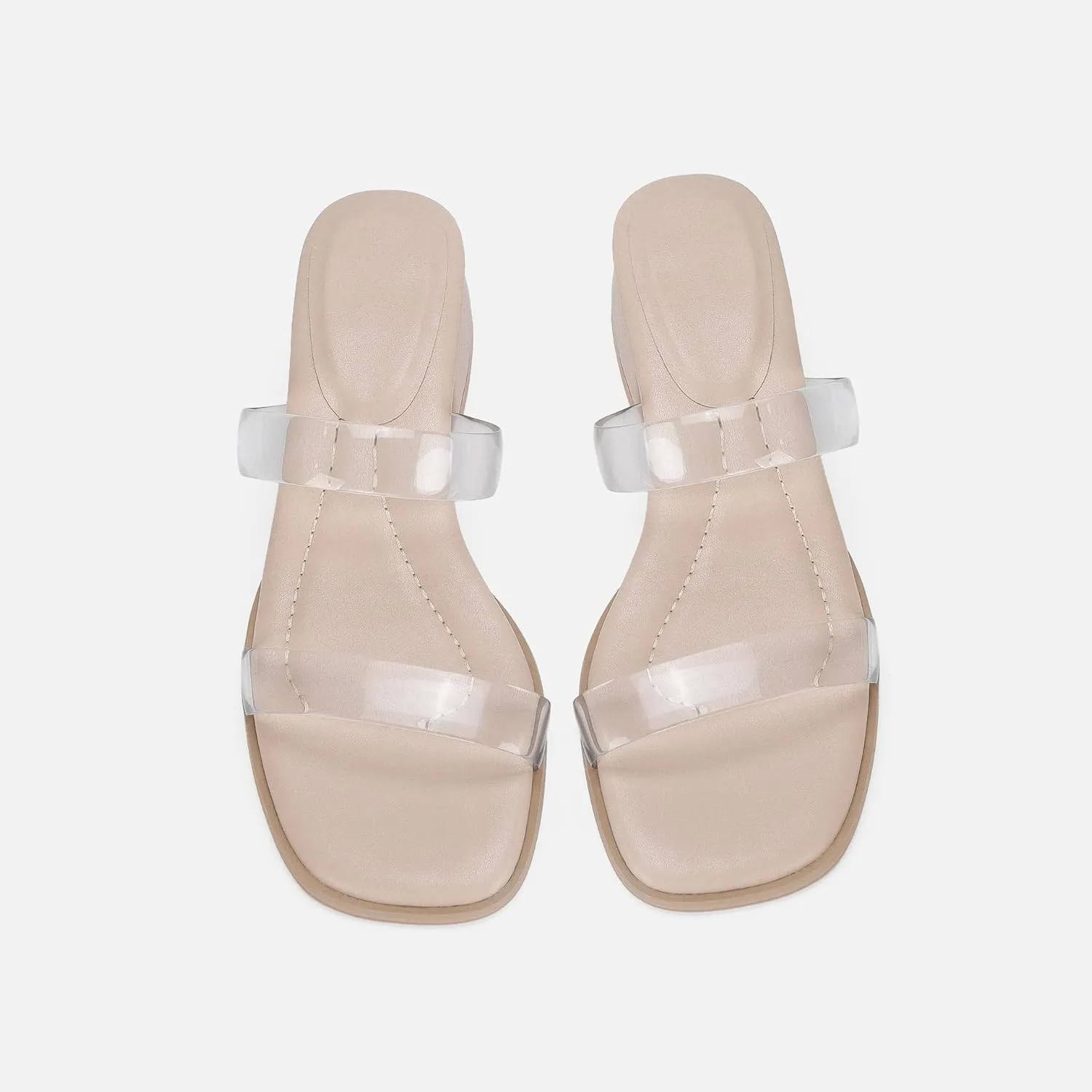 Women's Double Strap Clear Sandals Open Toe Slip On Mules Low Heel Transparent Sandals, Comfort Block Heels Clear Sandals for Women