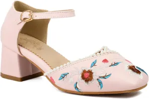 Women's Embroidery Floral Pattern Mary Janes Shoes Square Toe Low Closed Chunky Block Heels Retro Ankle Strap Wedding Party Dress Pumps