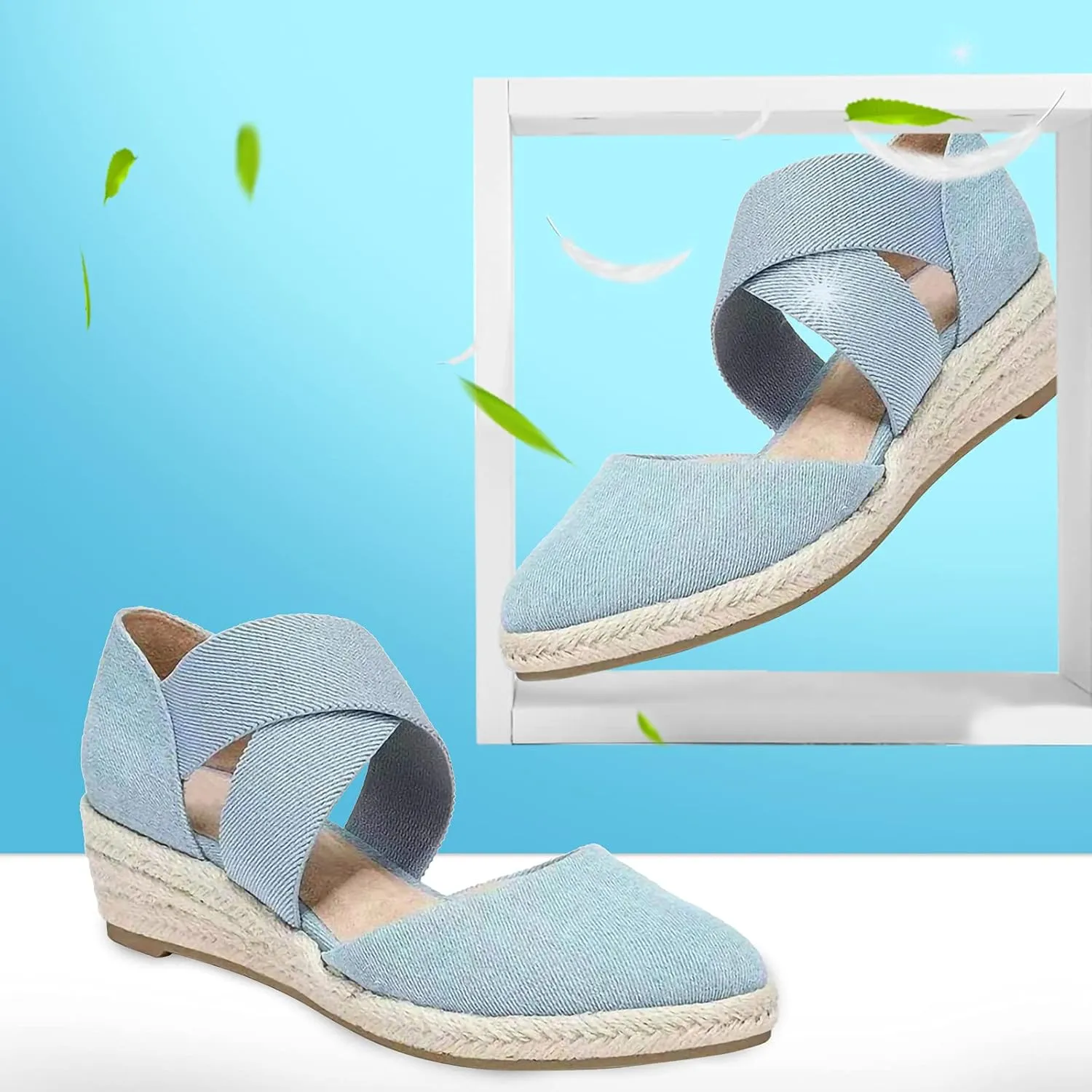 Womens Espadrille Wedge Sandals Fashion Casual Baotou Cross Straps Elastic Band Fisherman Shoes Summer Comfy Plus Size Sandals