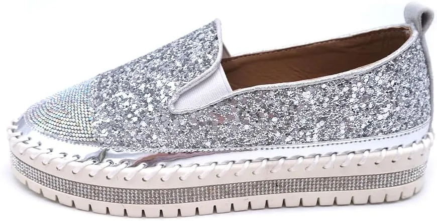 Women's Fashion Rhinestone Slip On Sneakers Casual Comfort Platform Walking Shoes Cute Bowknot Glitter Bling Loafers