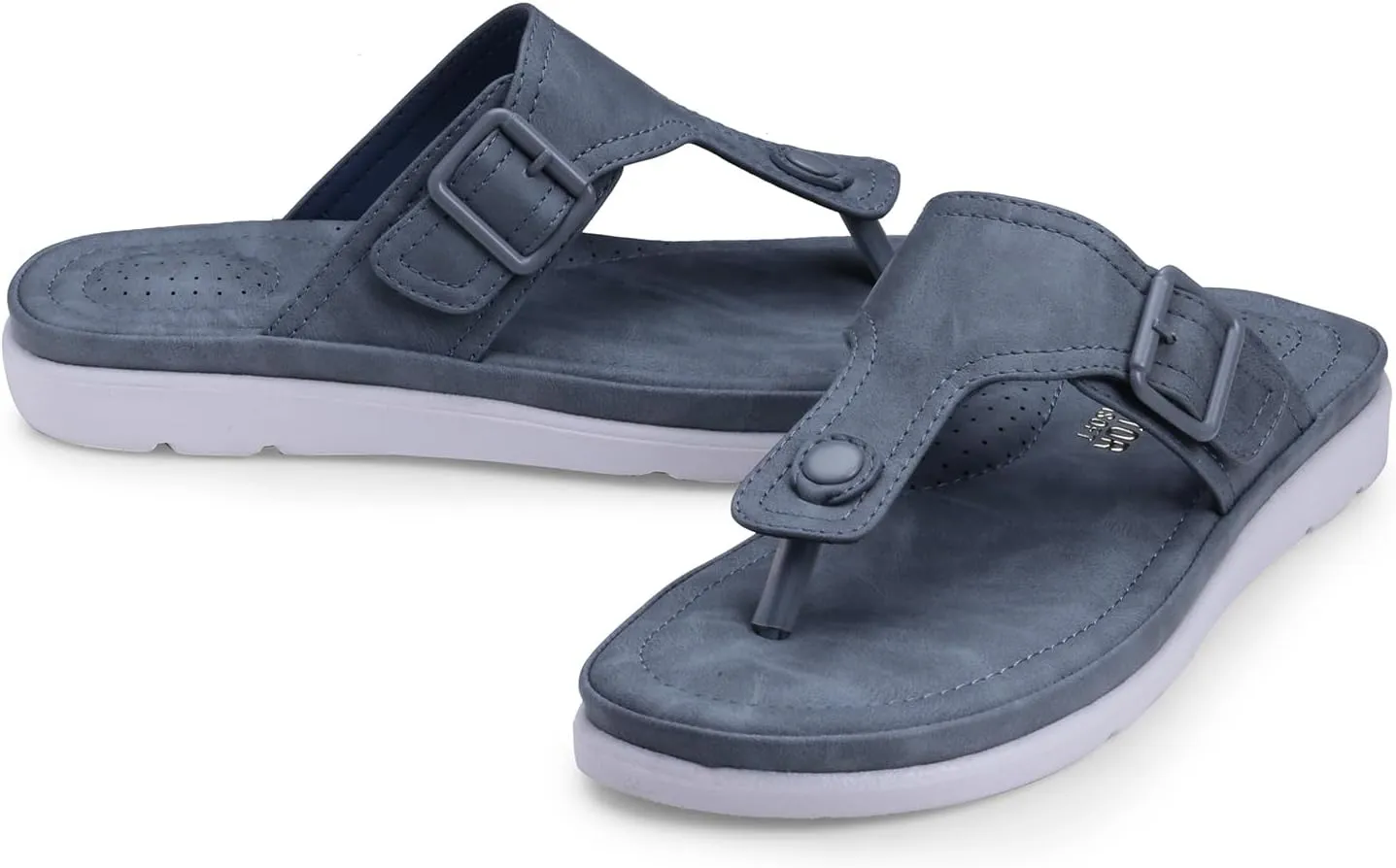 Womens Flat Memory Foam Slippers/Flip-Flops Fashion Stylish Casual Comfortable Diabetic Orthopedic Lightweight Synthetic Slip-on Sandals with Adjustable Buckle for Girls/Ladies D-630
