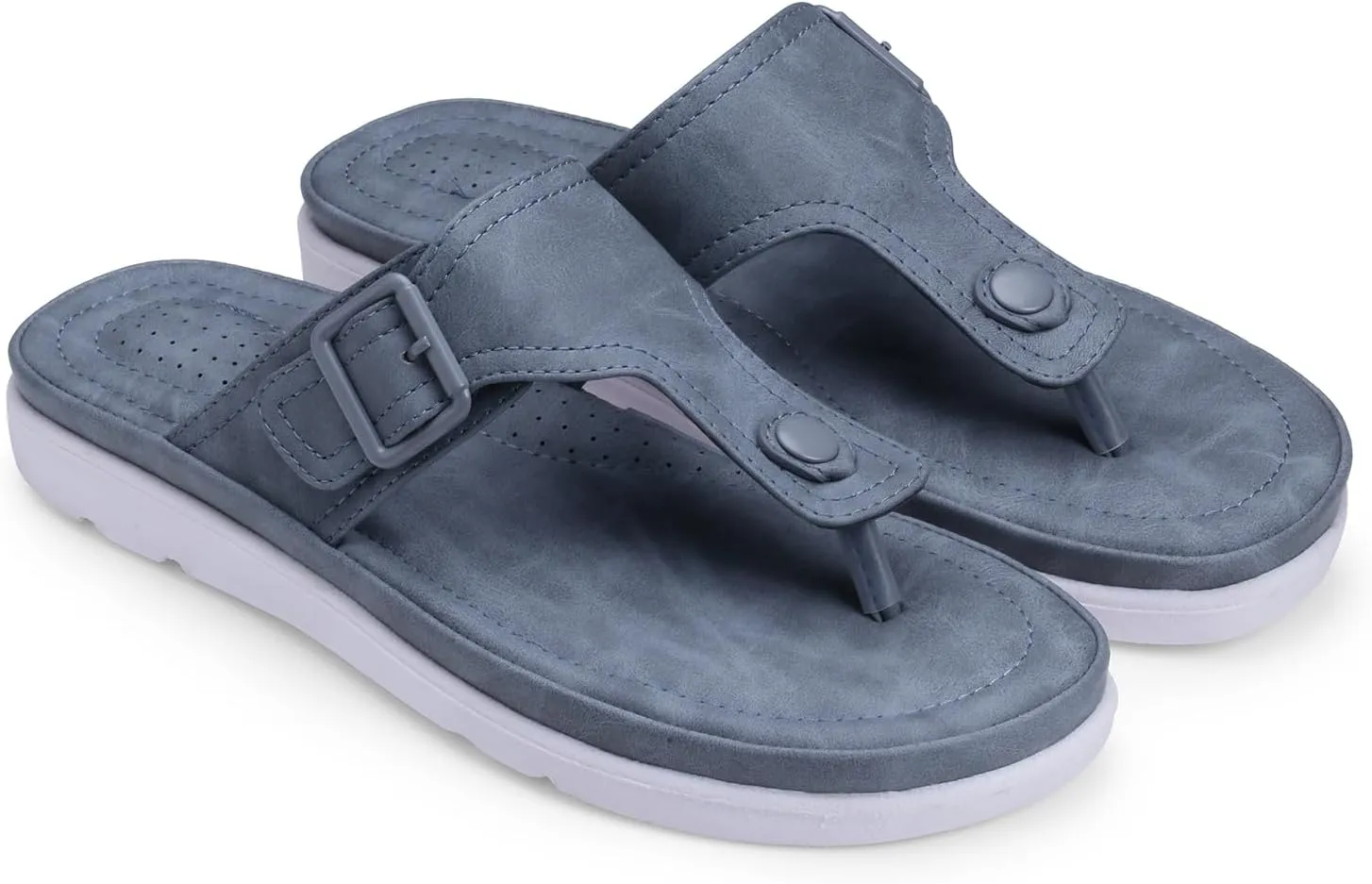 Womens Flat Memory Foam Slippers/Flip-Flops Fashion Stylish Casual Comfortable Diabetic Orthopedic Lightweight Synthetic Slip-on Sandals with Adjustable Buckle for Girls/Ladies D-630