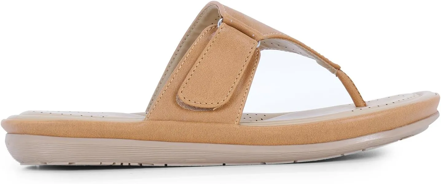 Women's Flat Memory Foam Slippers/Flip-Flops Fashion Stylish Casual Comfortable Diabetic Orthopedic Lightweight Synthetic Slip-on Sandals with Adjustable Strap for Girls/Ladies D-608