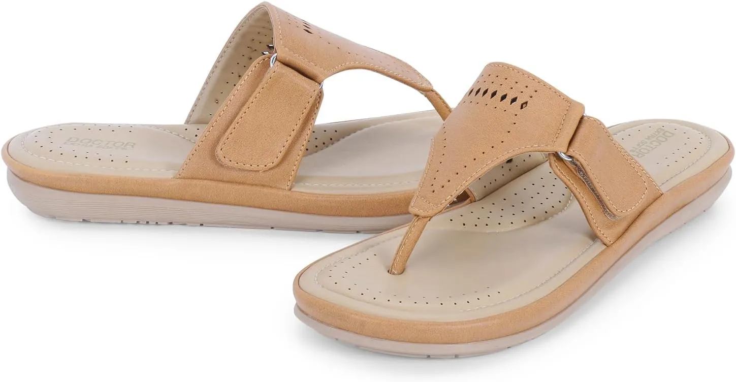 Women's Flat Memory Foam Slippers/Flip-Flops Fashion Stylish Casual Comfortable Diabetic Orthopedic Lightweight Synthetic Slip-on Sandals with Adjustable Strap for Girls/Ladies D-608