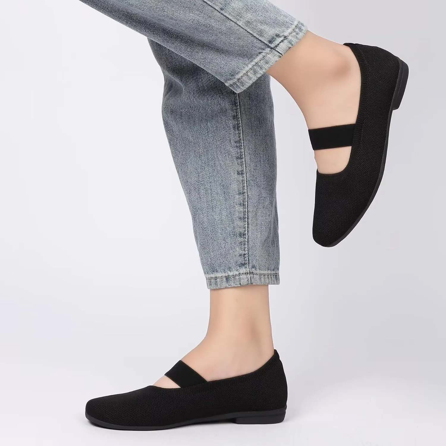 Women’s Flats Shoes Knit Mary Jane Ballet Flat Comfort Walking Dressy Work Office Ballerina Slip-on Shoes with Strap
