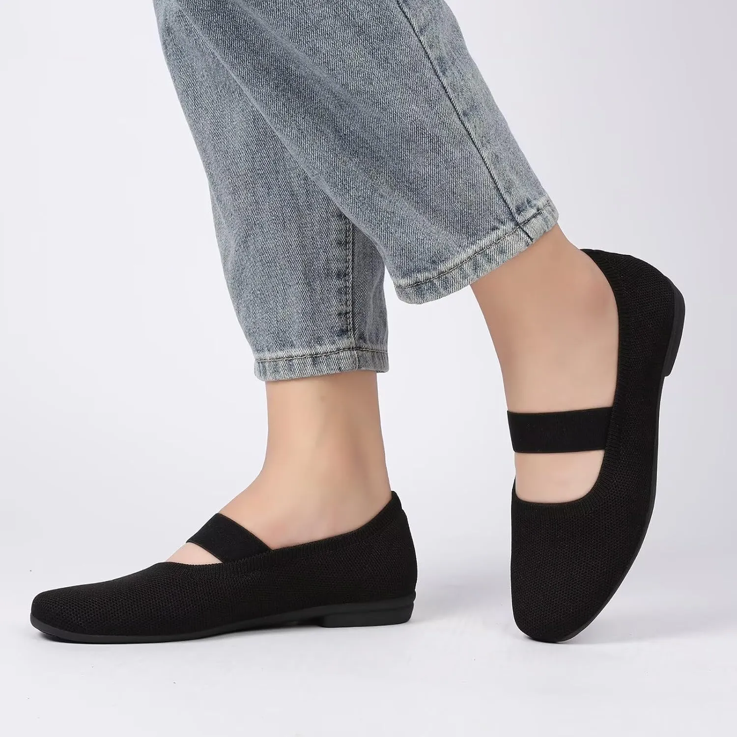 Women’s Flats Shoes Knit Mary Jane Ballet Flat Comfort Walking Dressy Work Office Ballerina Slip-on Shoes with Strap