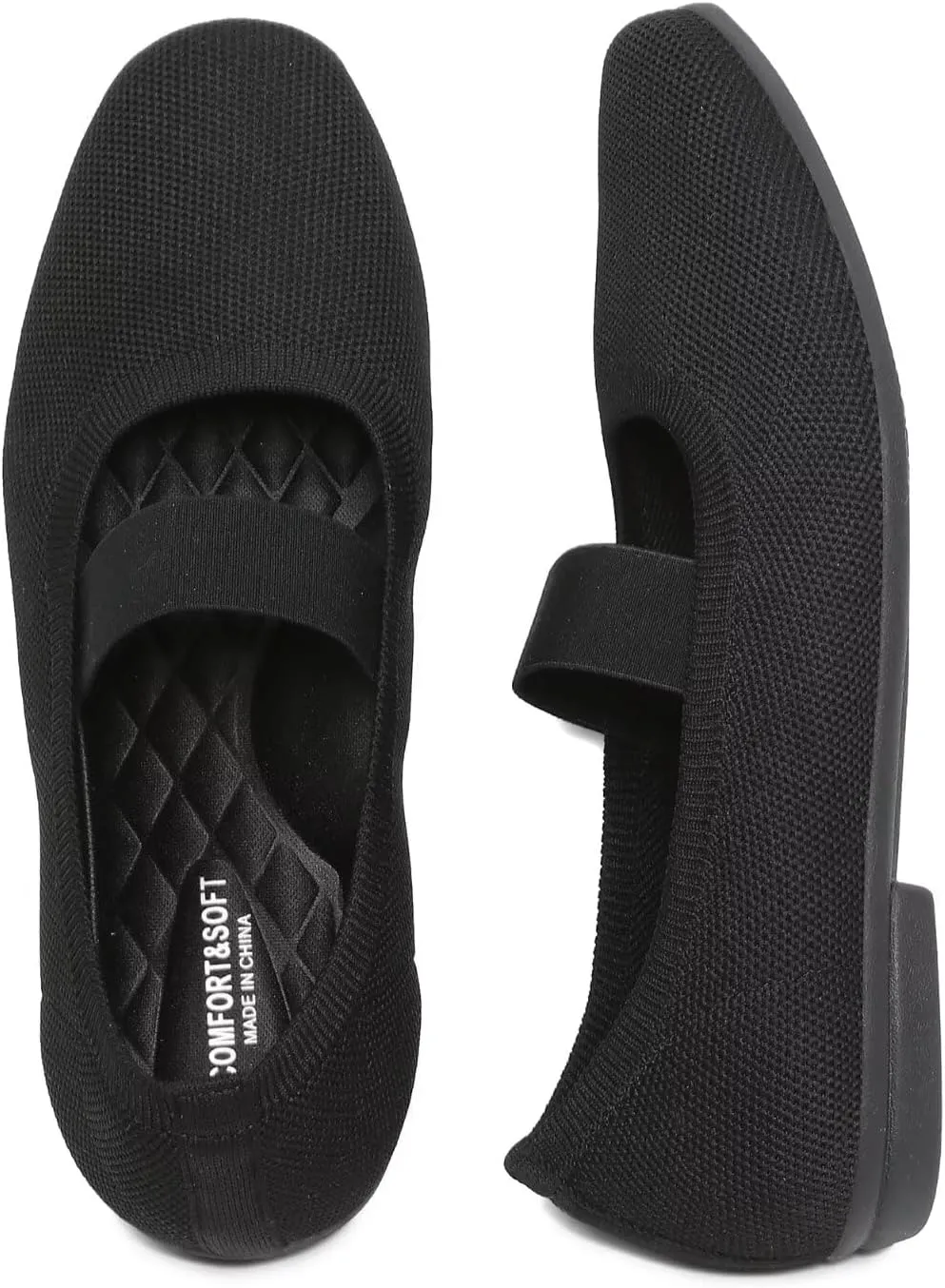 Women’s Flats Shoes Knit Mary Jane Ballet Flat Comfort Walking Dressy Work Office Ballerina Slip-on Shoes with Strap