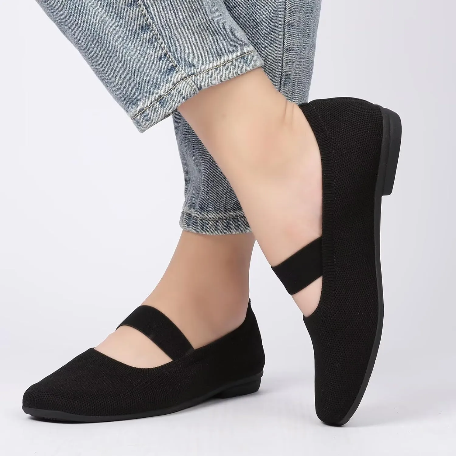 Women’s Flats Shoes Knit Mary Jane Ballet Flat Comfort Walking Dressy Work Office Ballerina Slip-on Shoes with Strap