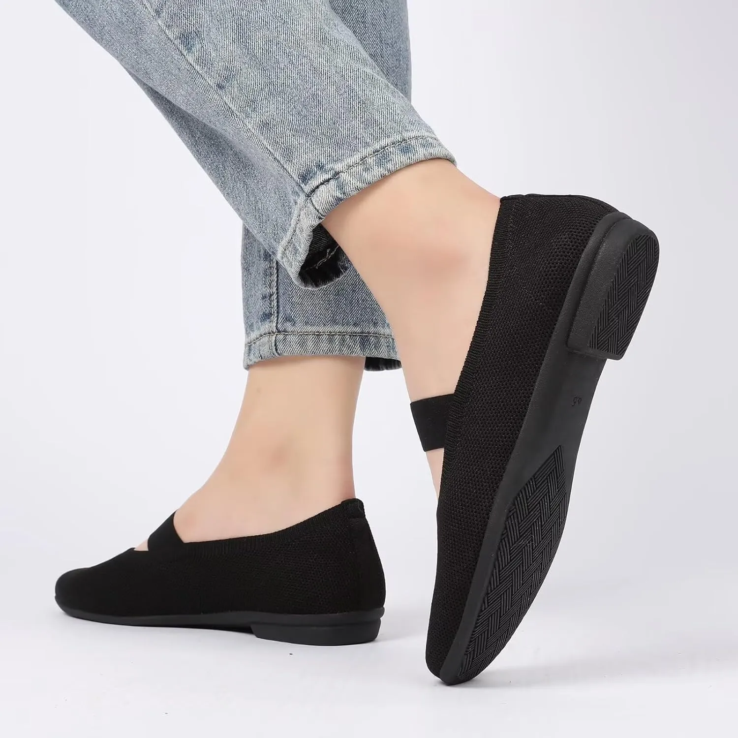 Women’s Flats Shoes Knit Mary Jane Ballet Flat Comfort Walking Dressy Work Office Ballerina Slip-on Shoes with Strap