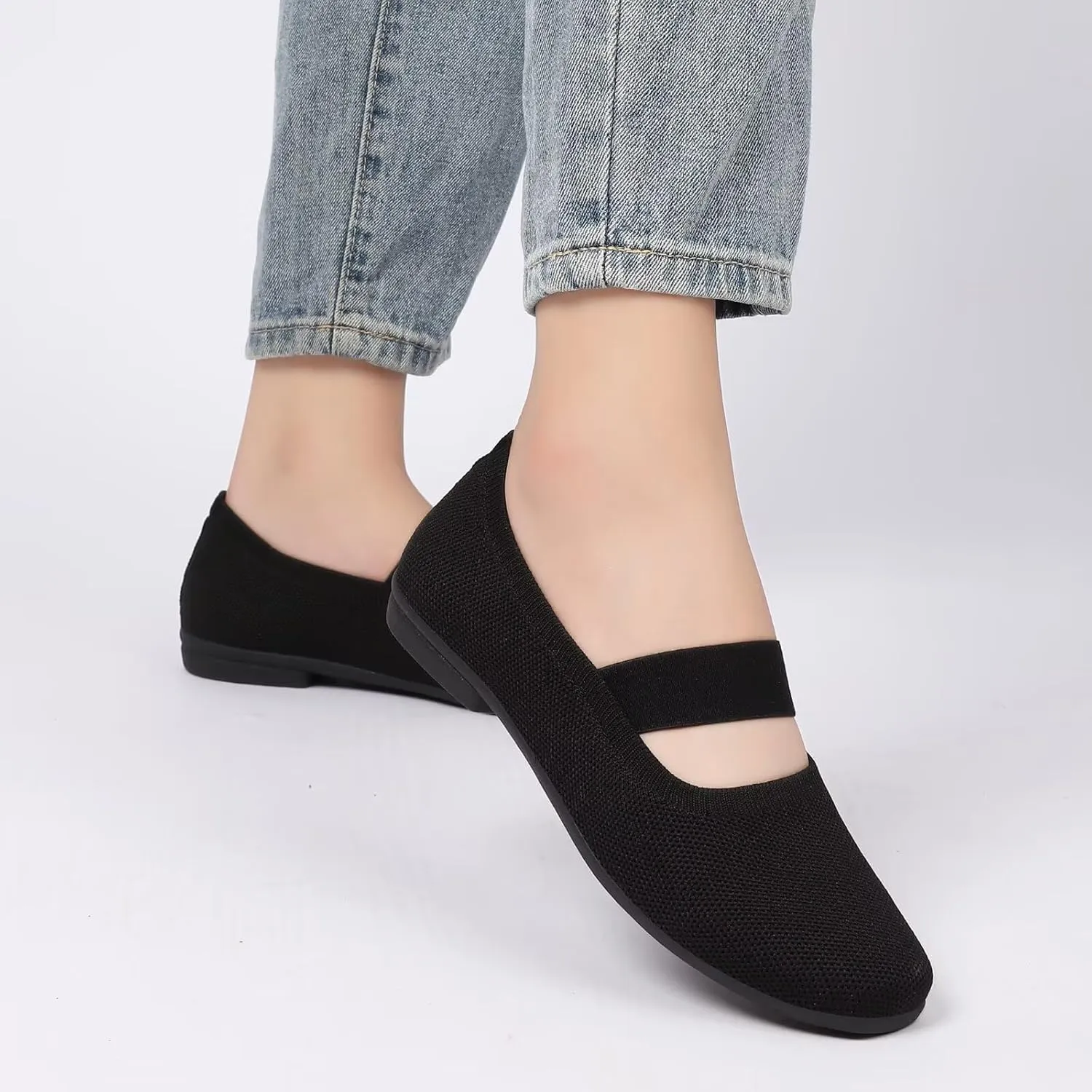 Women’s Flats Shoes Knit Mary Jane Ballet Flat Comfort Walking Dressy Work Office Ballerina Slip-on Shoes with Strap