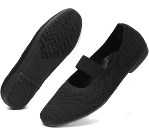 Women’s Flats Shoes Knit Mary Jane Ballet Flat Comfort Walking Dressy Work Office Ballerina Slip-on Shoes with Strap