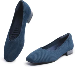 Women's Flats with Arch Support, Square Toe Ballet Flats, Comfortable Slip On Knit Dress Shoe, Anti-Loose Shoe Band Included 6-11