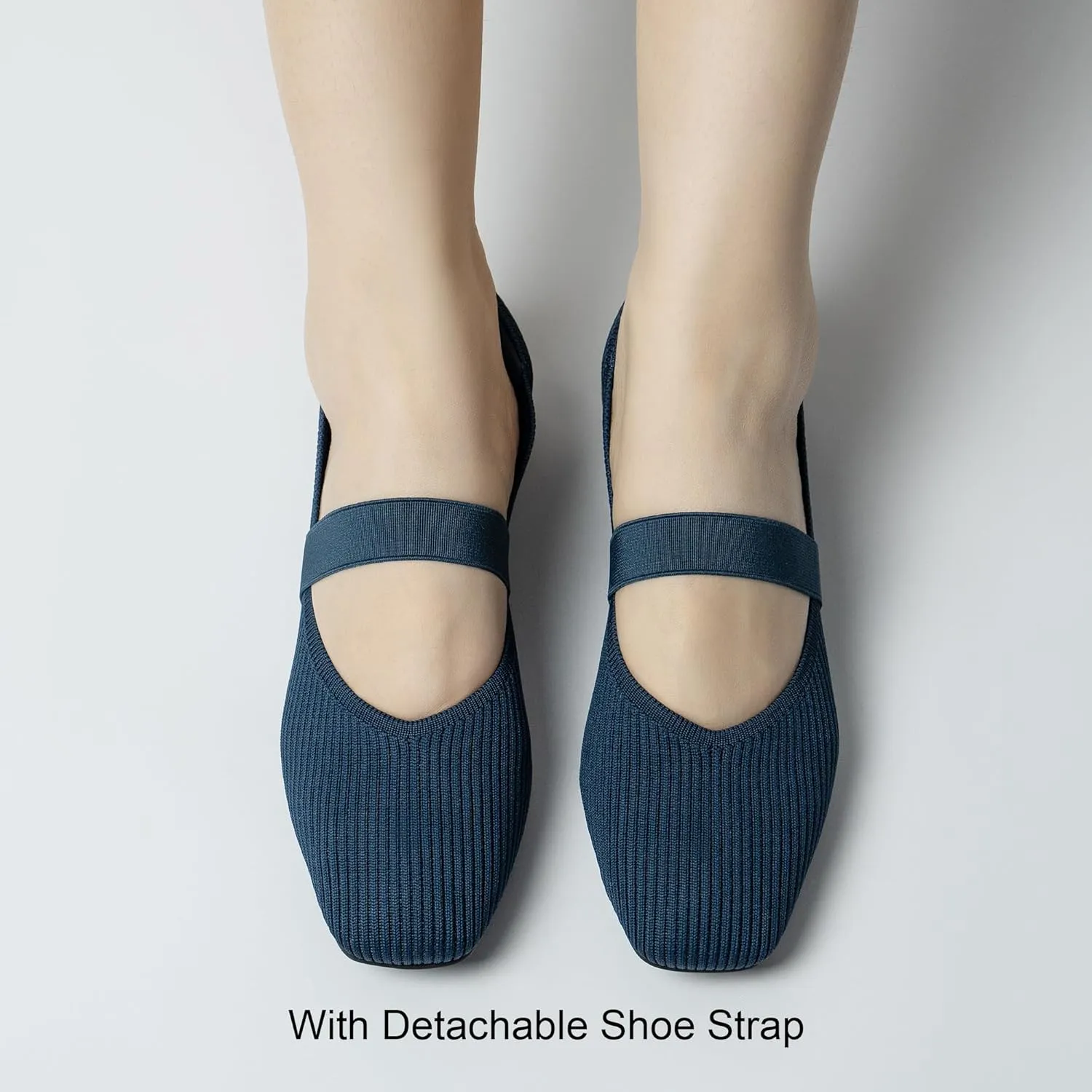 Women's Flats with Arch Support, Square Toe Ballet Flats, Comfortable Slip On Knit Dress Shoe, Anti-Loose Shoe Band Included 6-11