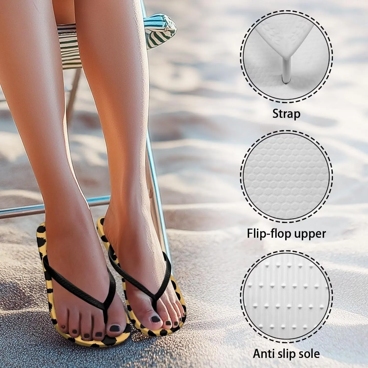 Women's Flip Flops No-Slip Shower Bath Slides Comfortable Casual Summer Beach Thong Sandals for Indoor Outdoor Black Strap Size 5-9