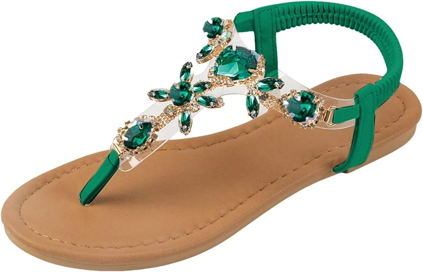 Womens Flip Flops Yoga Mat Comfortable Non Slip Casual Summer Beach Thong Sandals Dress Ankle Elastic Jeweled Bohemian Flats