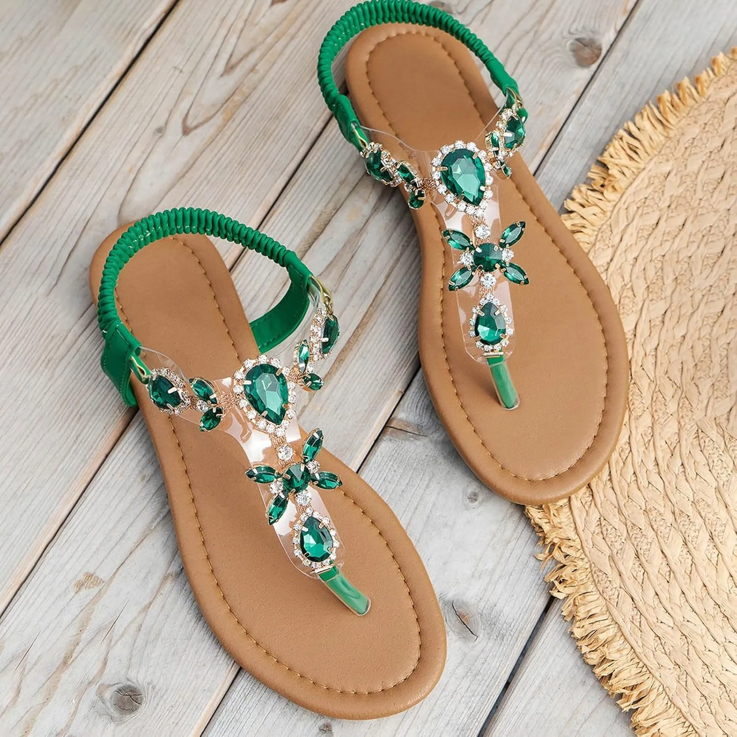 Womens Flip Flops Yoga Mat Comfortable Non Slip Casual Summer Beach Thong Sandals Dress Ankle Elastic Jeweled Bohemian Flats