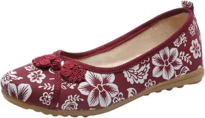 Women's Floral Embroidered Vintange Buckle Flat Shoes Summer Slip On Beach Sandals Round Toe Dress Mary Jane Shoes