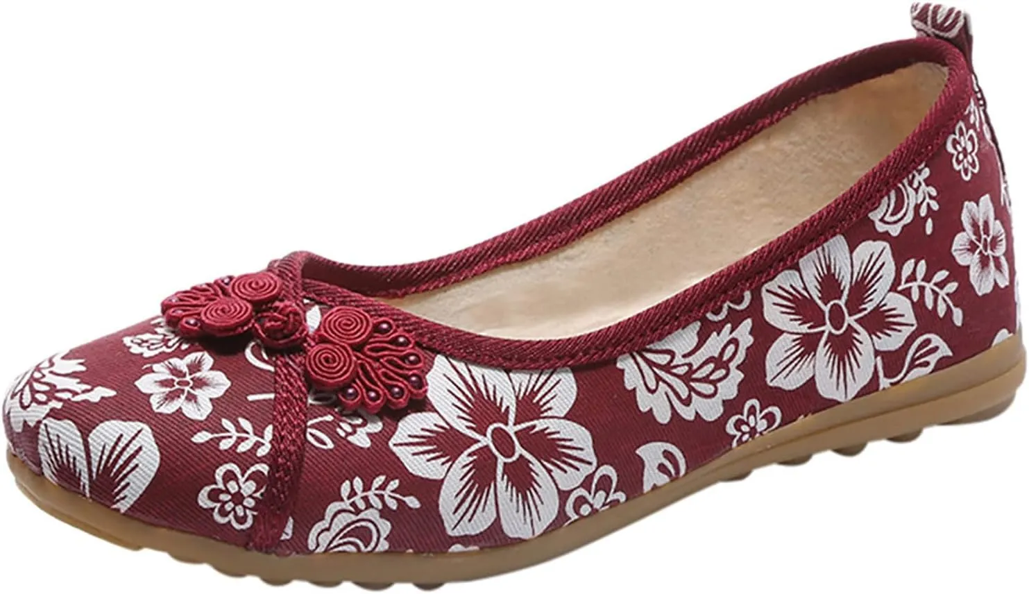 Women's Floral Embroidered Vintange Buckle Flat Shoes Summer Slip On Beach Sandals Round Toe Dress Mary Jane Shoes