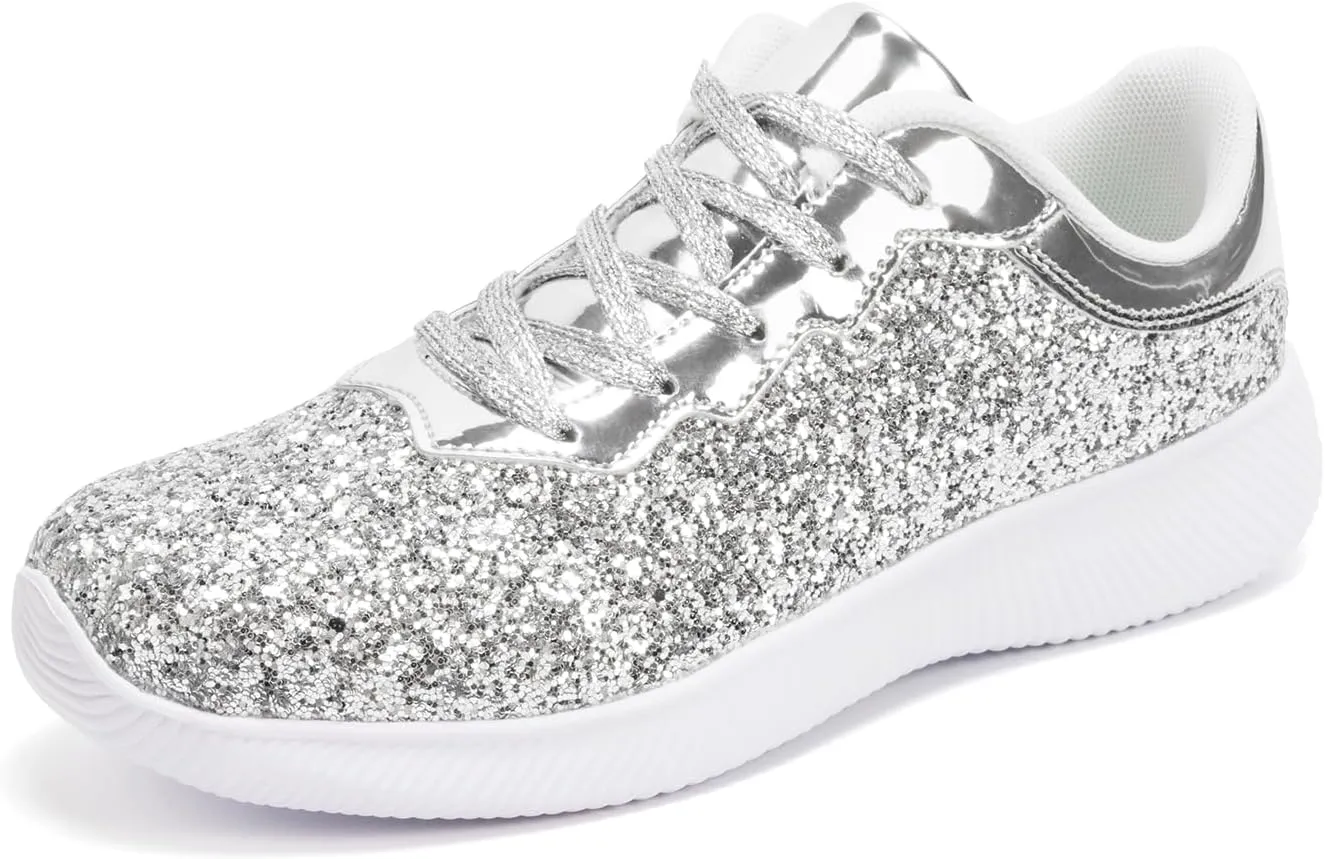 Women's Glitter Sneakers Shoes Lightweight Tennis Shoes Metallic Sequin Walking Shoes