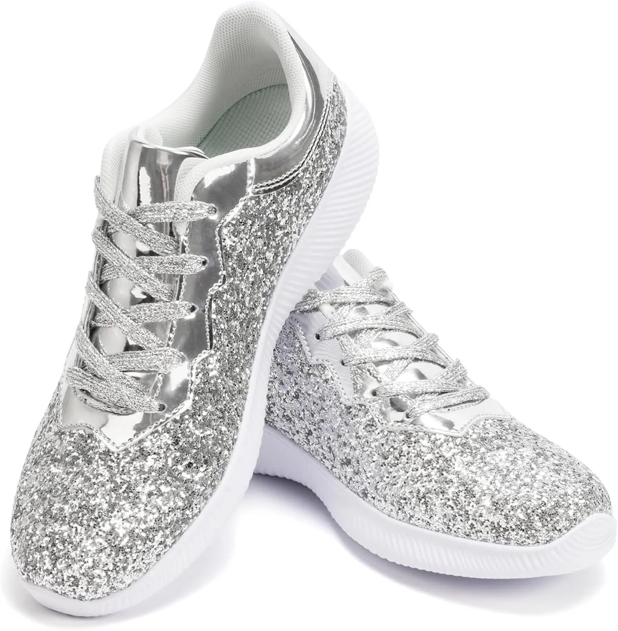 Women's Glitter Sneakers Shoes Lightweight Tennis Shoes Metallic Sequin Walking Shoes