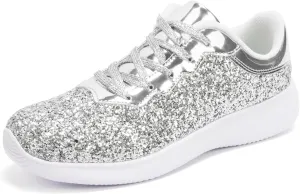Women's Glitter Sneakers Shoes Lightweight Tennis Shoes Metallic Sequin Walking Shoes