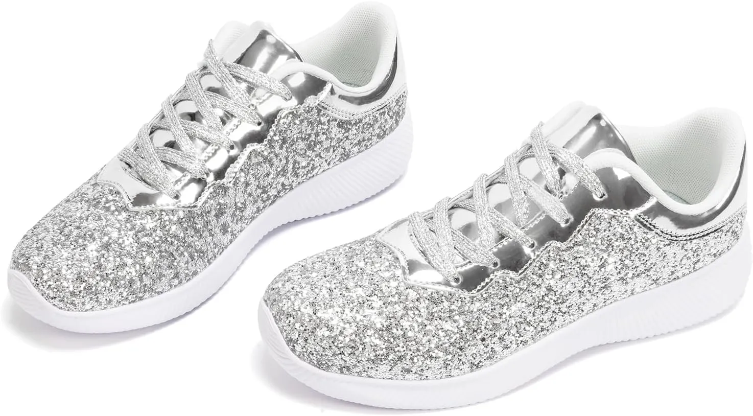 Women's Glitter Sneakers Shoes Lightweight Tennis Shoes Metallic Sequin Walking Shoes