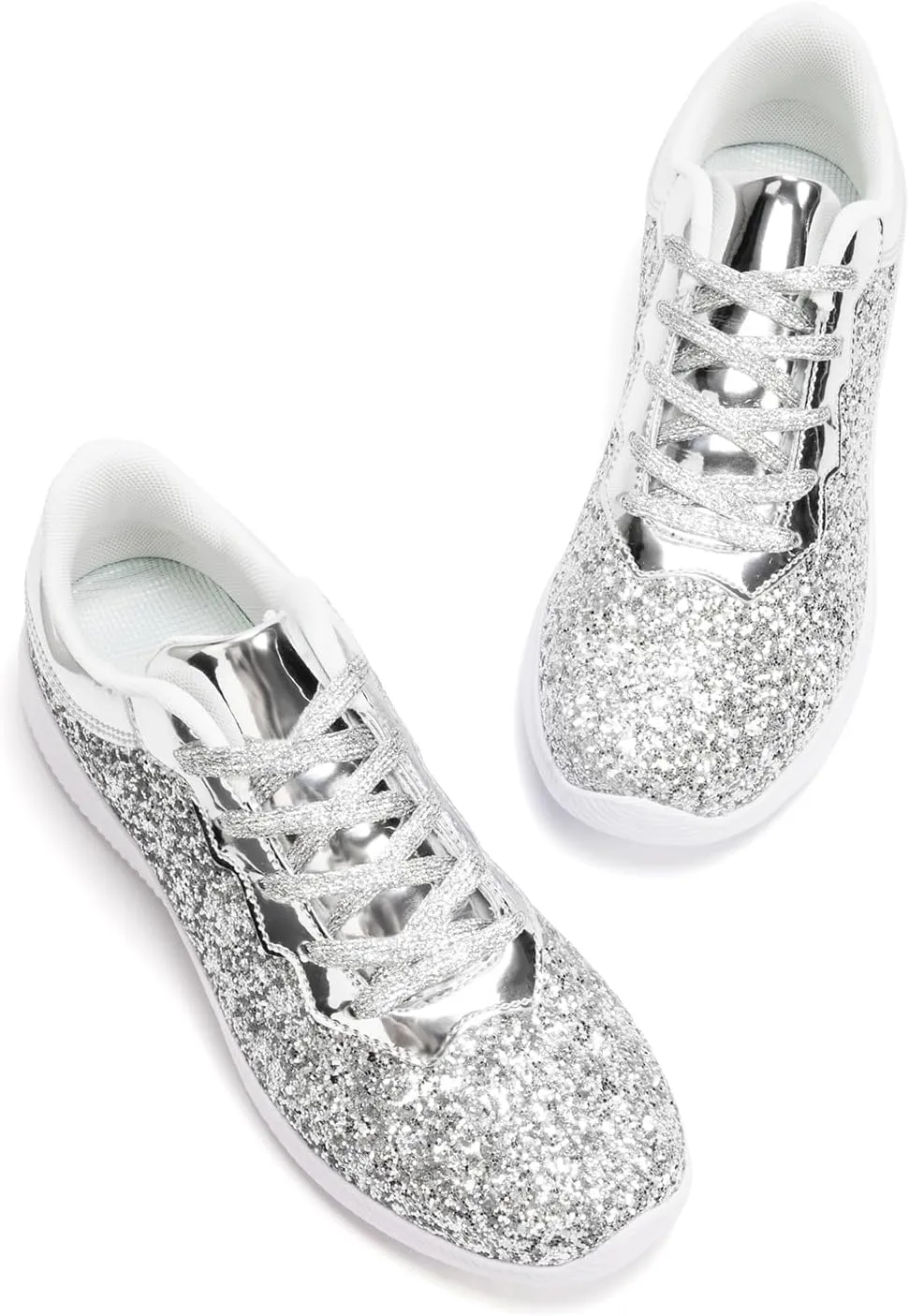 Women's Glitter Sneakers Shoes Lightweight Tennis Shoes Metallic Sequin Walking Shoes