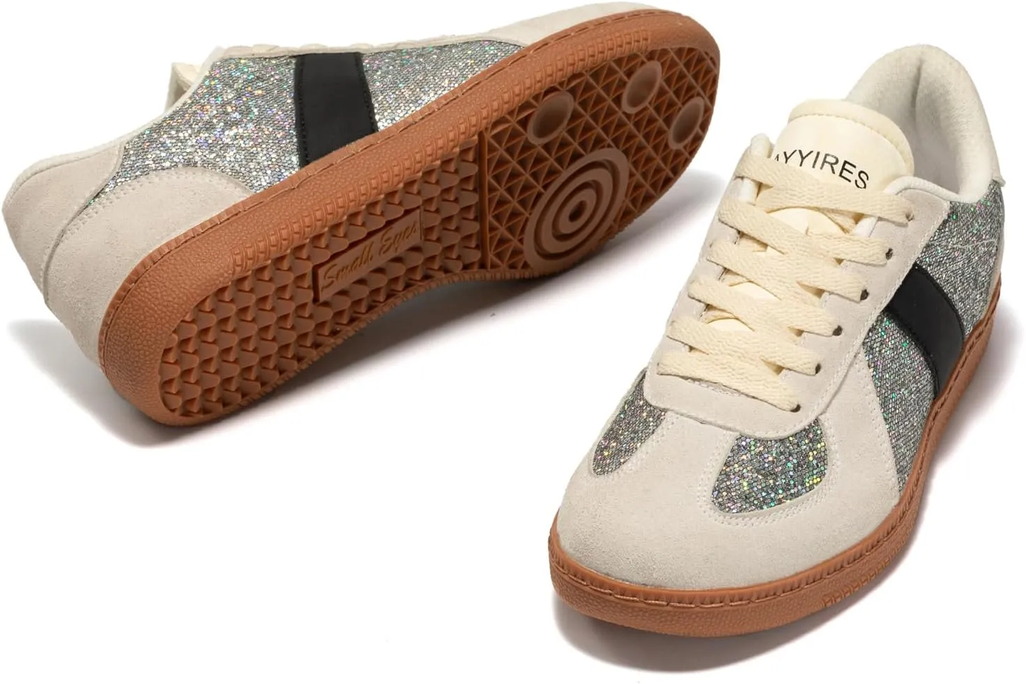 Women’s Glitter Sparkly Fashion Sneakers – Classic Retro Lace-Up Trainers with Non-Slip Gum Sole and Cushioned Insole for Casual Walking Street Style