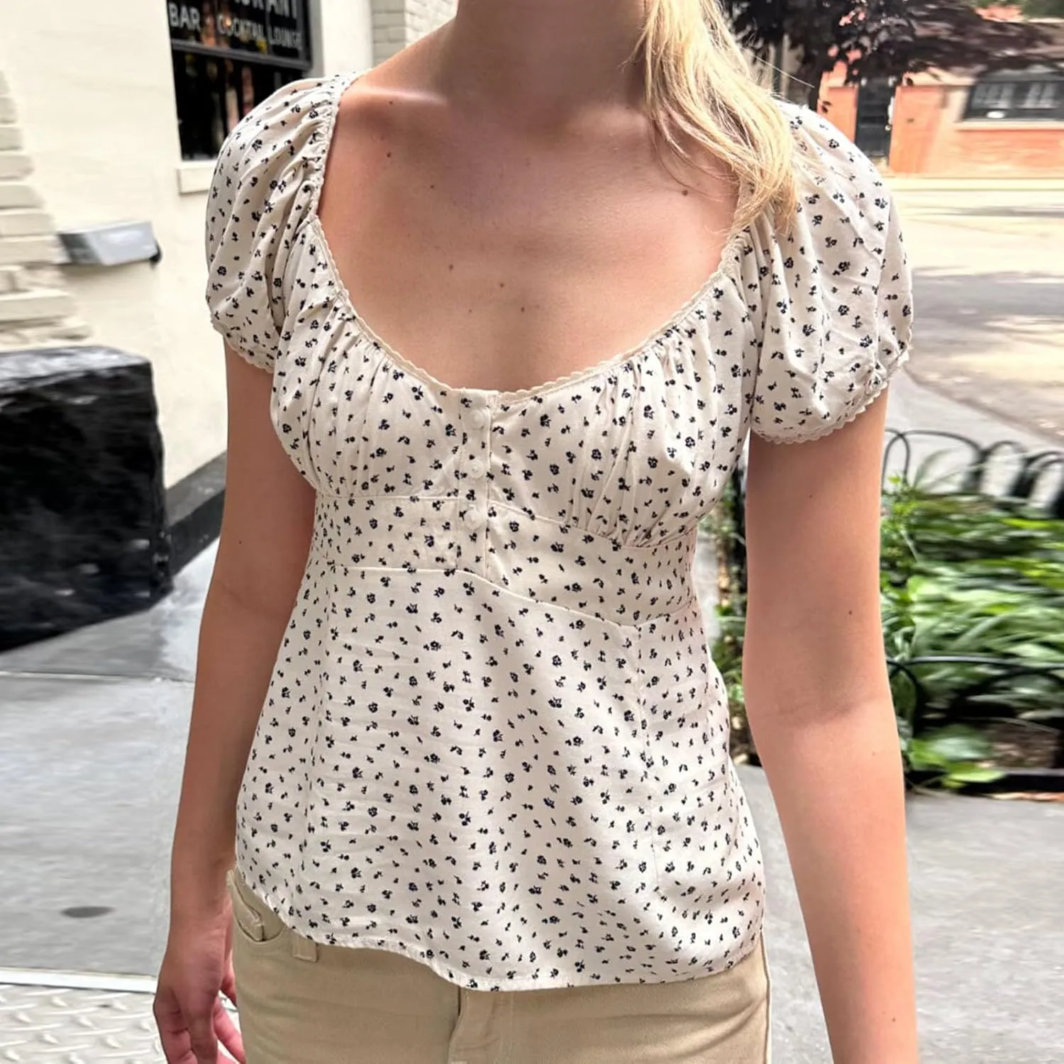 Womens Going Out Crop Tops Backless uff Short Sleeve Babydoll Top Summer Y2k Teen Girls Basics Cute Clothes
