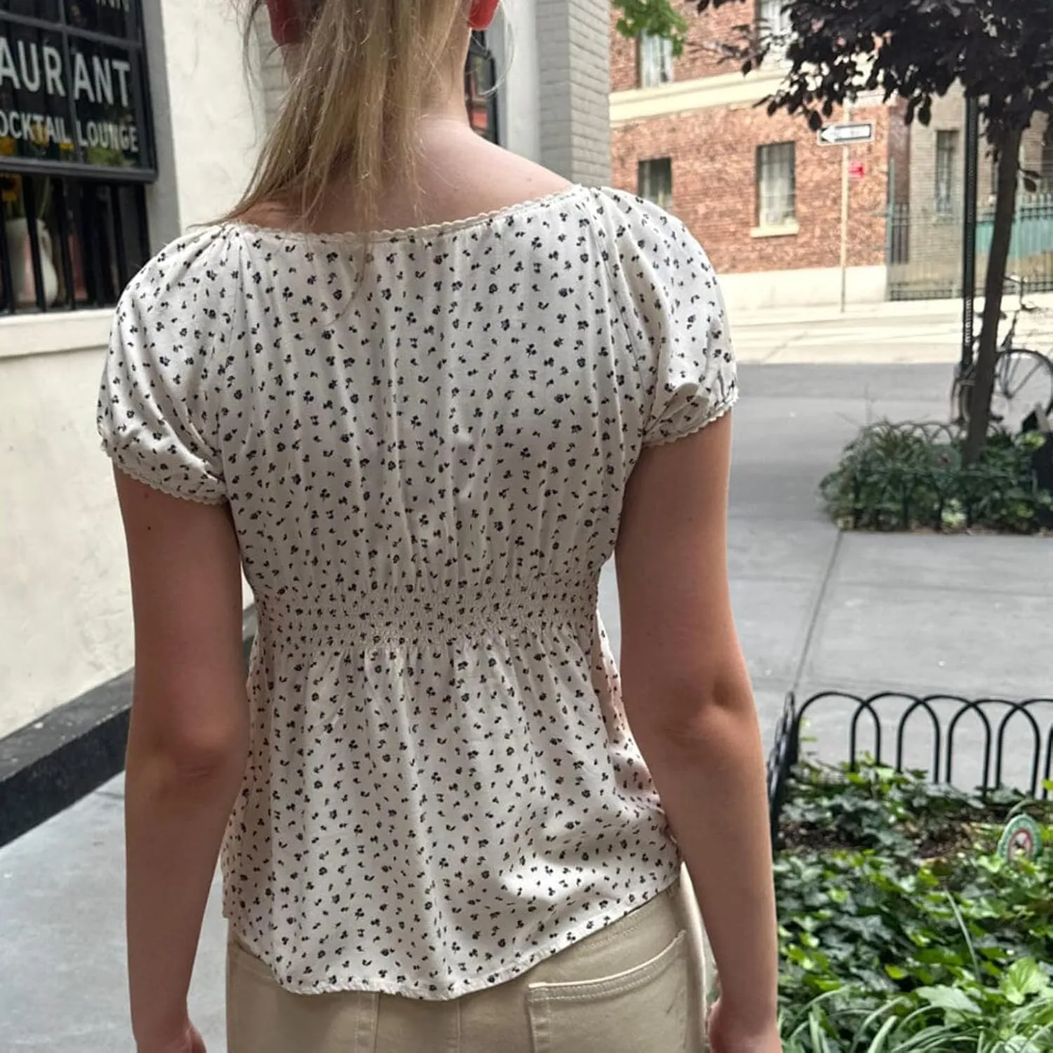 Womens Going Out Crop Tops Backless uff Short Sleeve Babydoll Top Summer Y2k Teen Girls Basics Cute Clothes