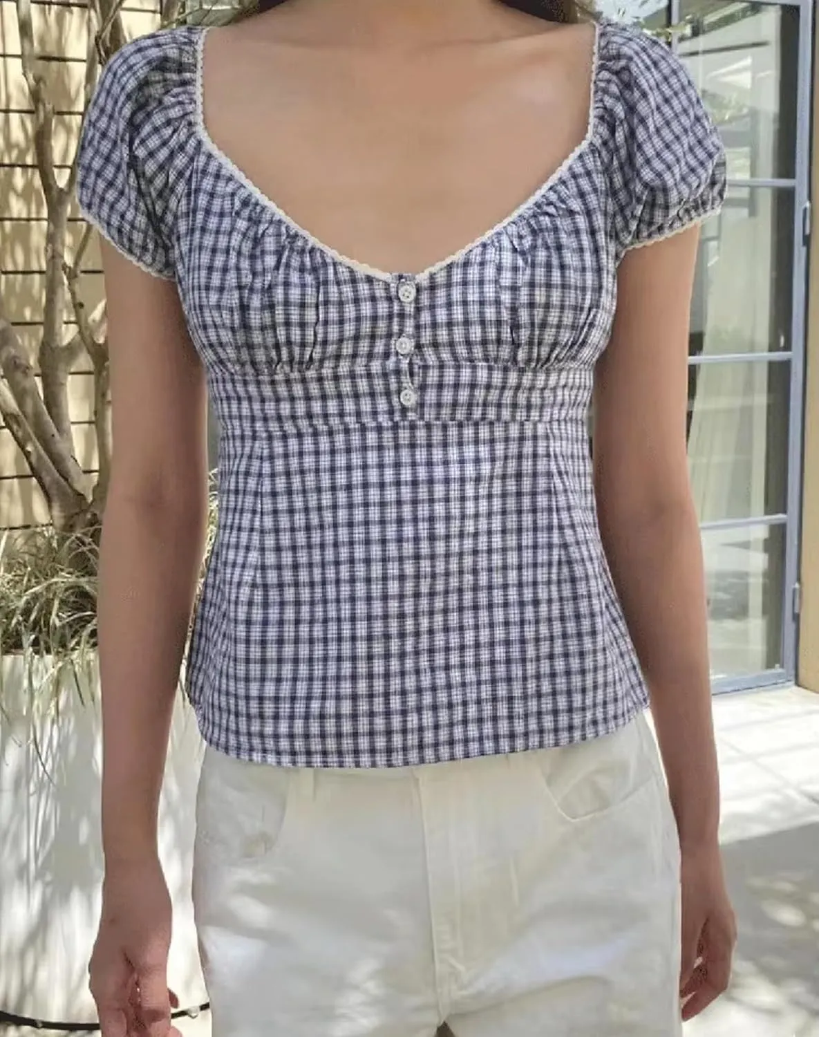 Womens Going Out Crop Tops Backless uff Short Sleeve Babydoll Top Summer Y2k Teen Girls Basics Cute Clothes