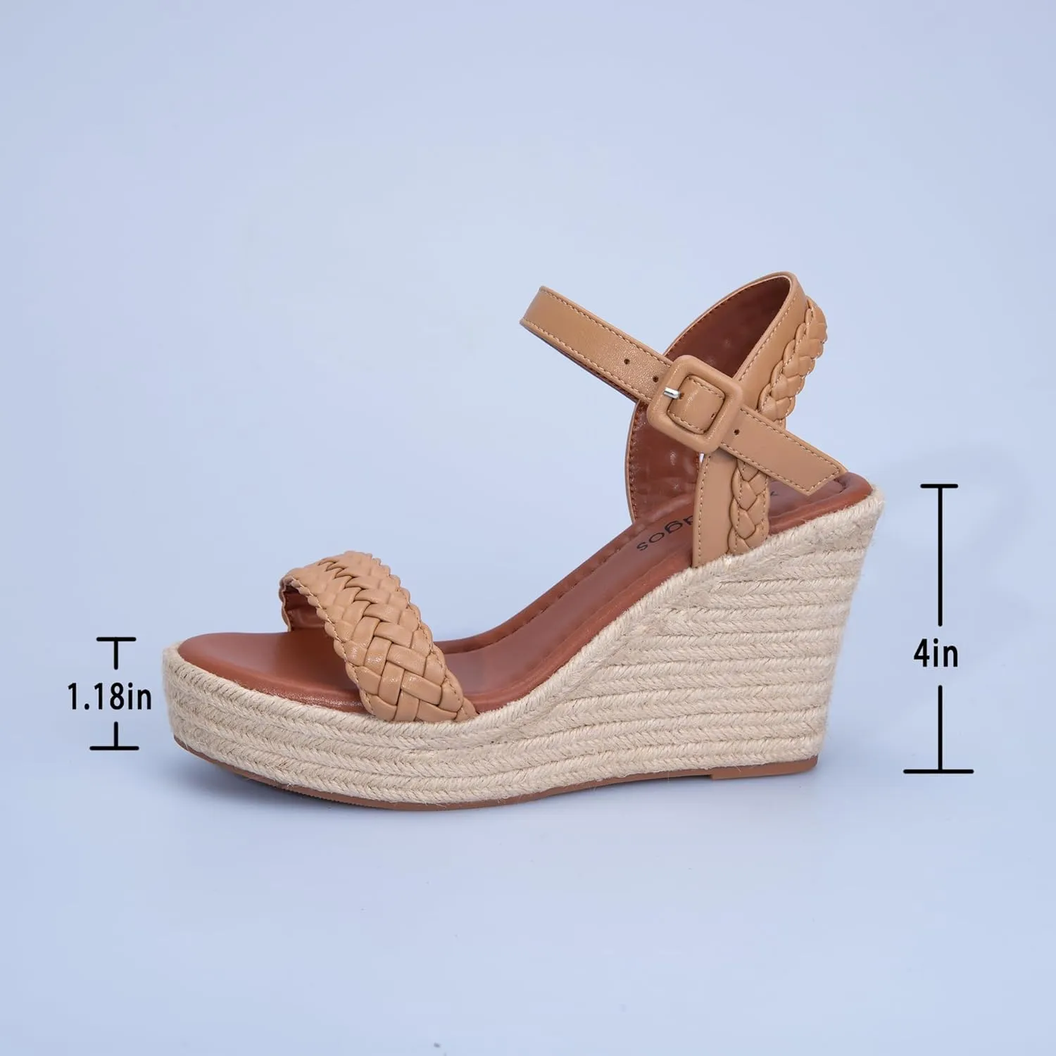 Women's Handwoven Raffia Wedge Sandals - Open-Toe High Heel Summer Shoes with Gold Accents