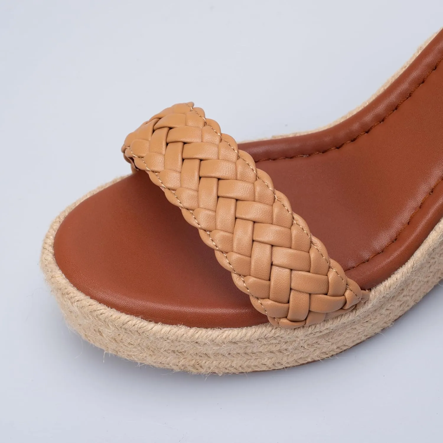 Women's Handwoven Raffia Wedge Sandals - Open-Toe High Heel Summer Shoes with Gold Accents