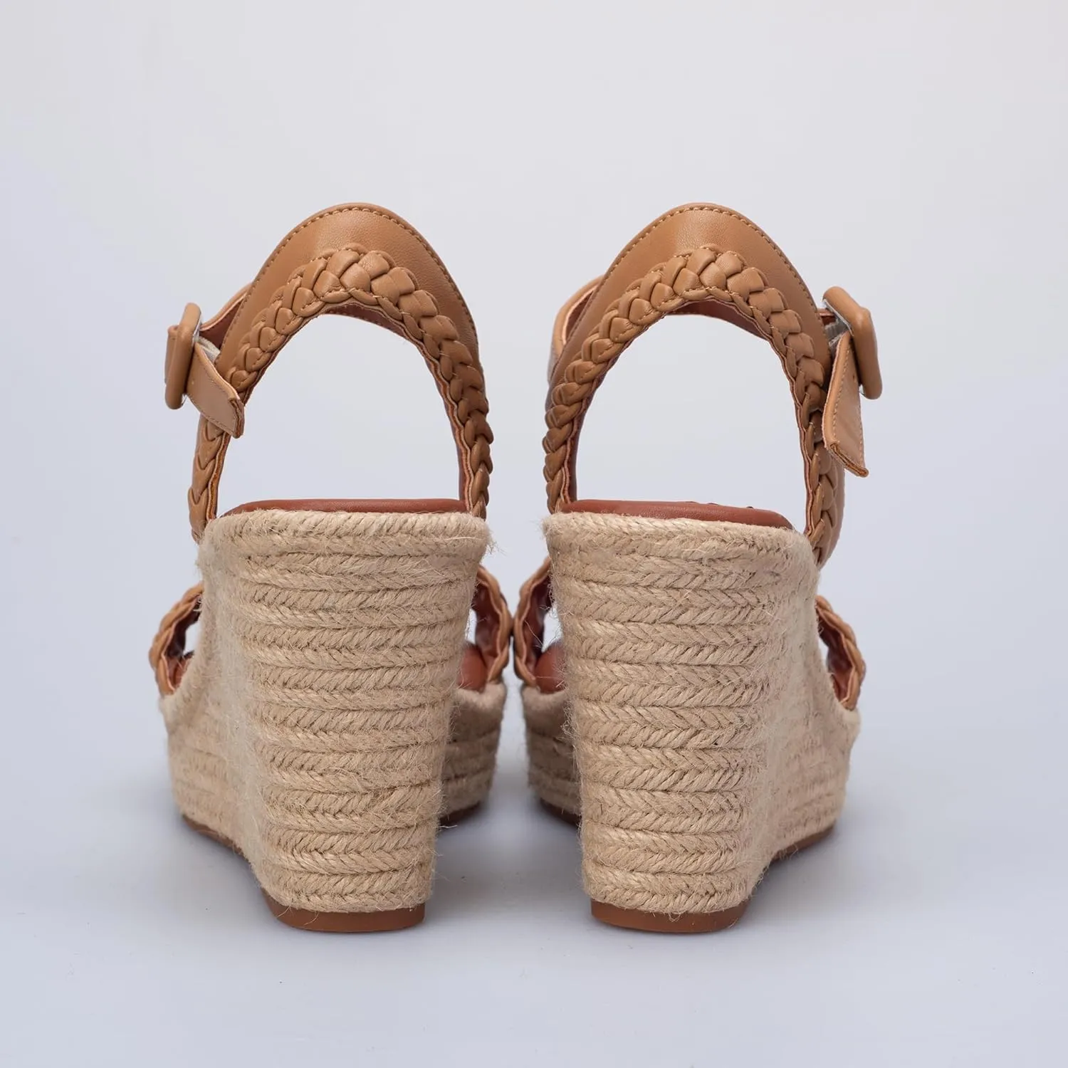 Women's Handwoven Raffia Wedge Sandals - Open-Toe High Heel Summer Shoes with Gold Accents