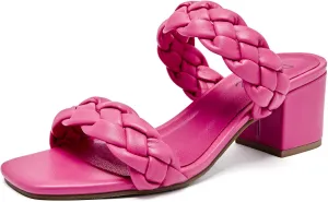 Women's Heels Braided Heeled Sandals, Squear Open Toe Slides Sandals Slip on Chunky Heel Sandals Dressy Summer Shoes for Women.