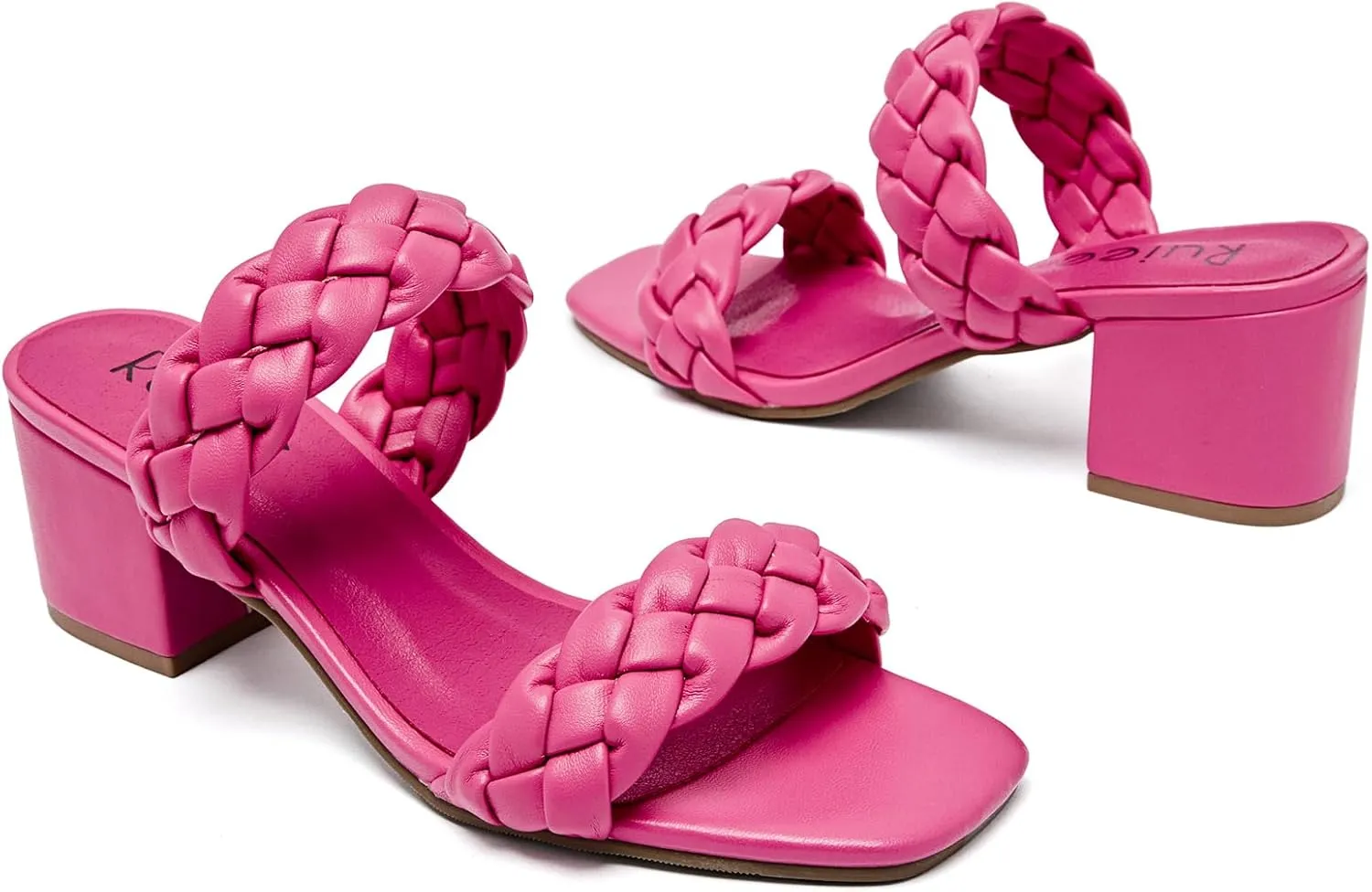 Women's Heels Braided Heeled Sandals, Squear Open Toe Slides Sandals Slip on Chunky Heel Sandals Dressy Summer Shoes for Women.