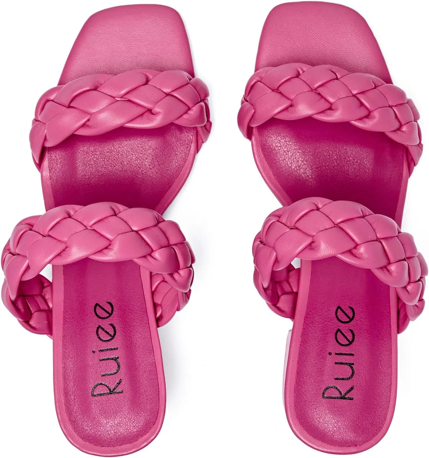 Women's Heels Braided Heeled Sandals, Squear Open Toe Slides Sandals Slip on Chunky Heel Sandals Dressy Summer Shoes for Women.