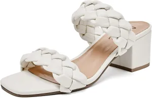Women's Heels Braided Heeled Sandals, Squear Open Toe Slides Sandals Slip on Chunky Heel Sandals Dressy Summer Shoes for Women.
