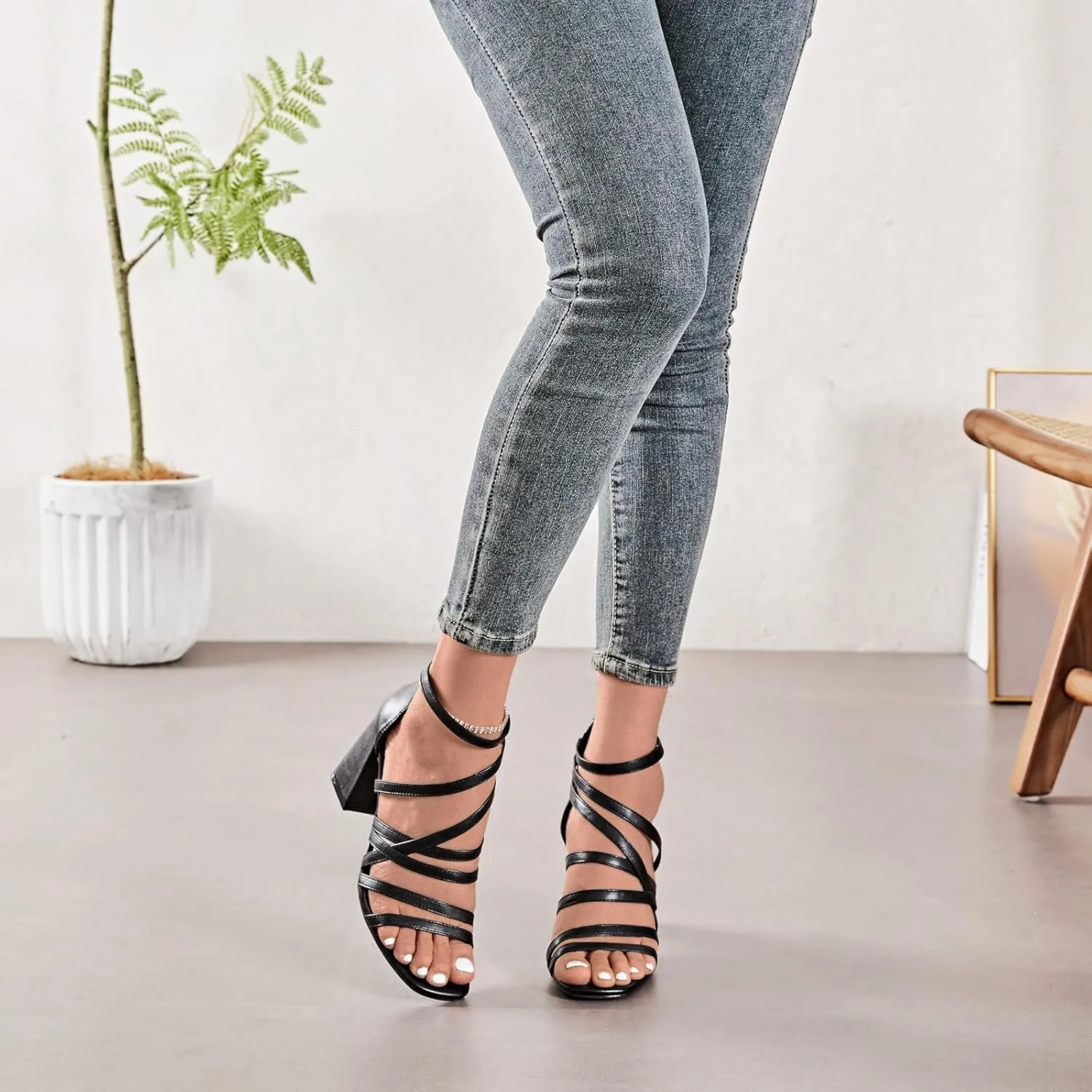 Women's Heels Chunky Heeled Sandals - Dressy Pump Heels Ankle Strap Square Open Toe Wedding Party High Heeled Sandals for Women.