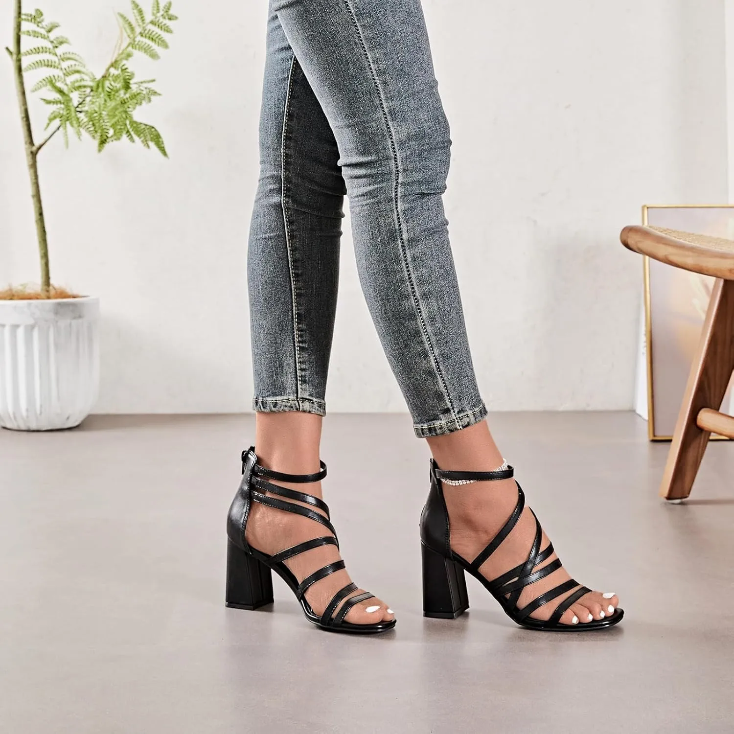 Women's Heels Chunky Heeled Sandals - Dressy Pump Heels Ankle Strap Square Open Toe Wedding Party High Heeled Sandals for Women.