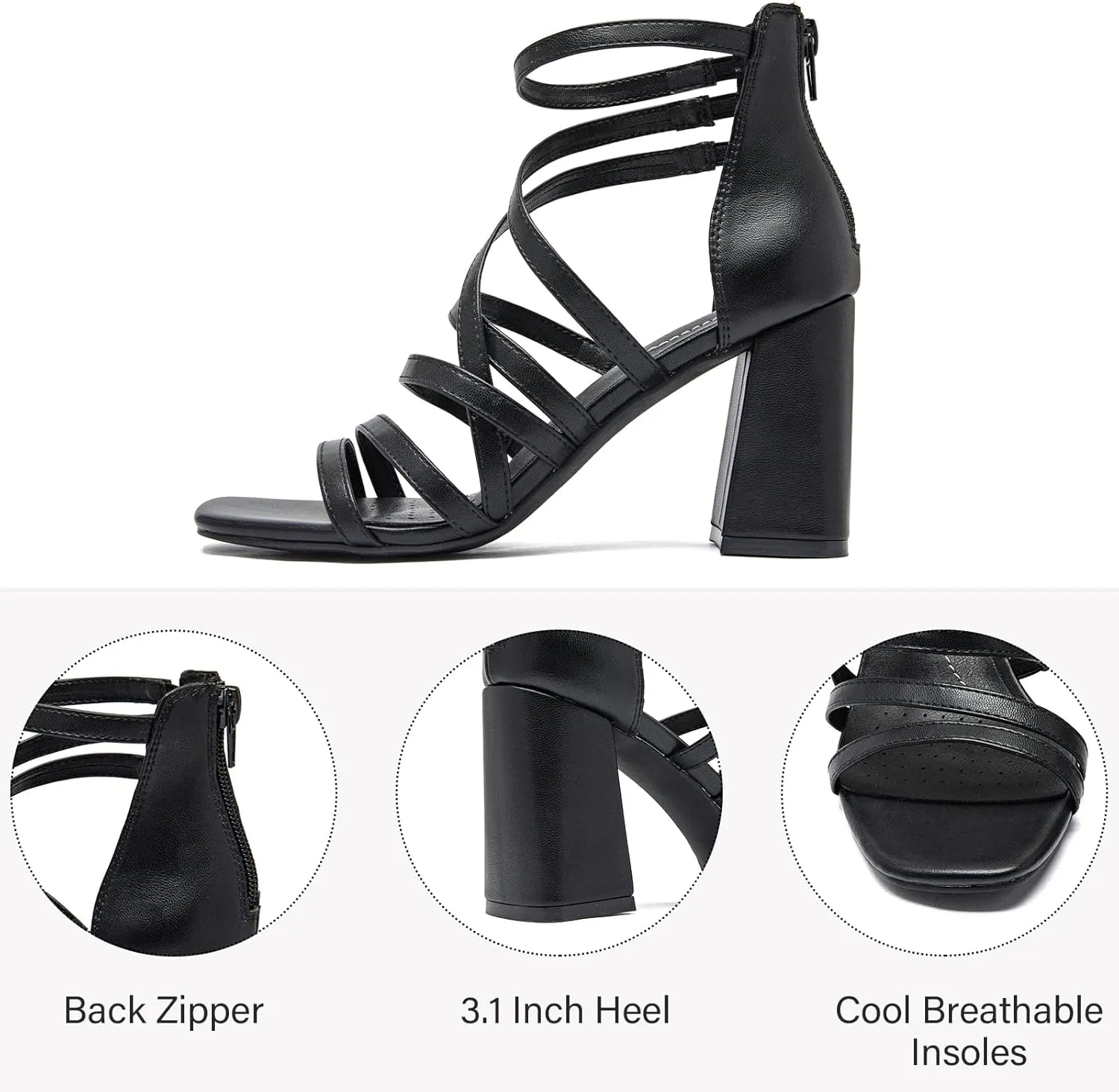 Women's Heels Chunky Heeled Sandals - Dressy Pump Heels Ankle Strap Square Open Toe Wedding Party High Heeled Sandals for Women.