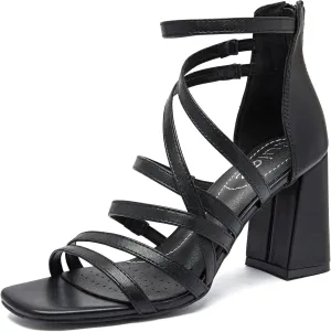 Women's Heels Chunky Heeled Sandals - Dressy Pump Heels Ankle Strap Square Open Toe Wedding Party High Heeled Sandals for Women.
