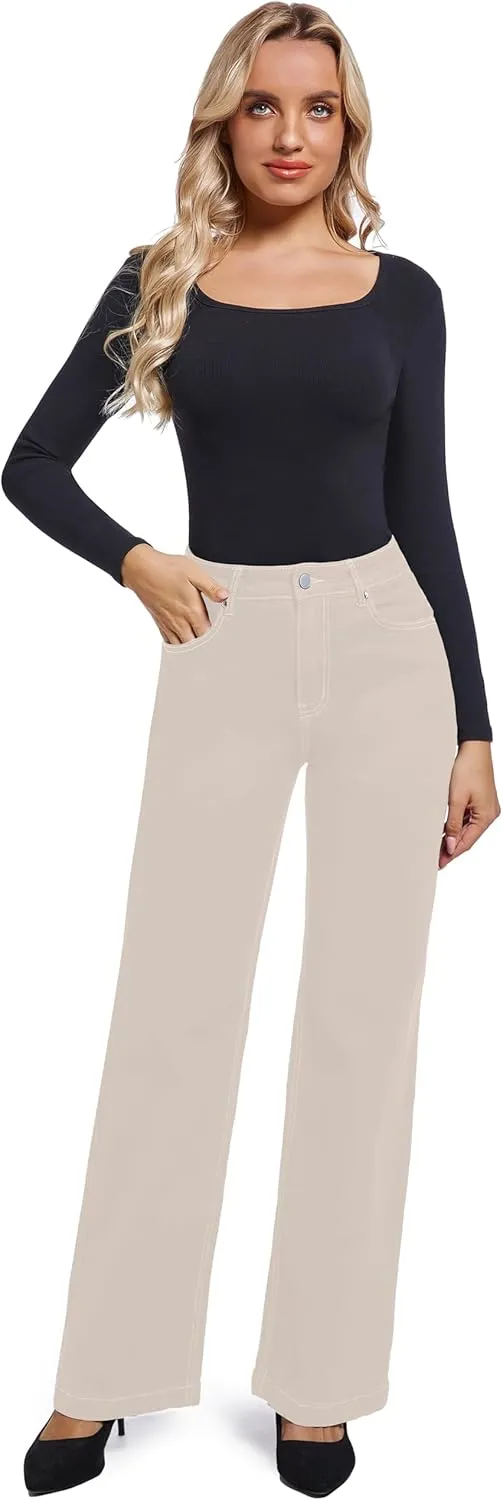 Women's Jeans Straight Leg Casual High Waisted Stretch Trendy Black Pull On Jeans for Women
