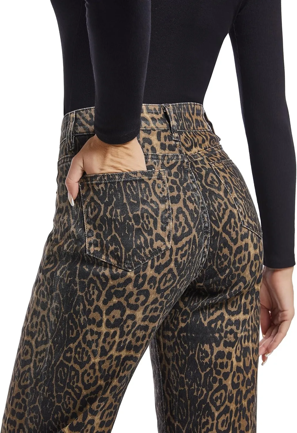Women's Jeans Straight Leg Casual High Waisted Stretch Trendy Black Pull On Jeans for Women