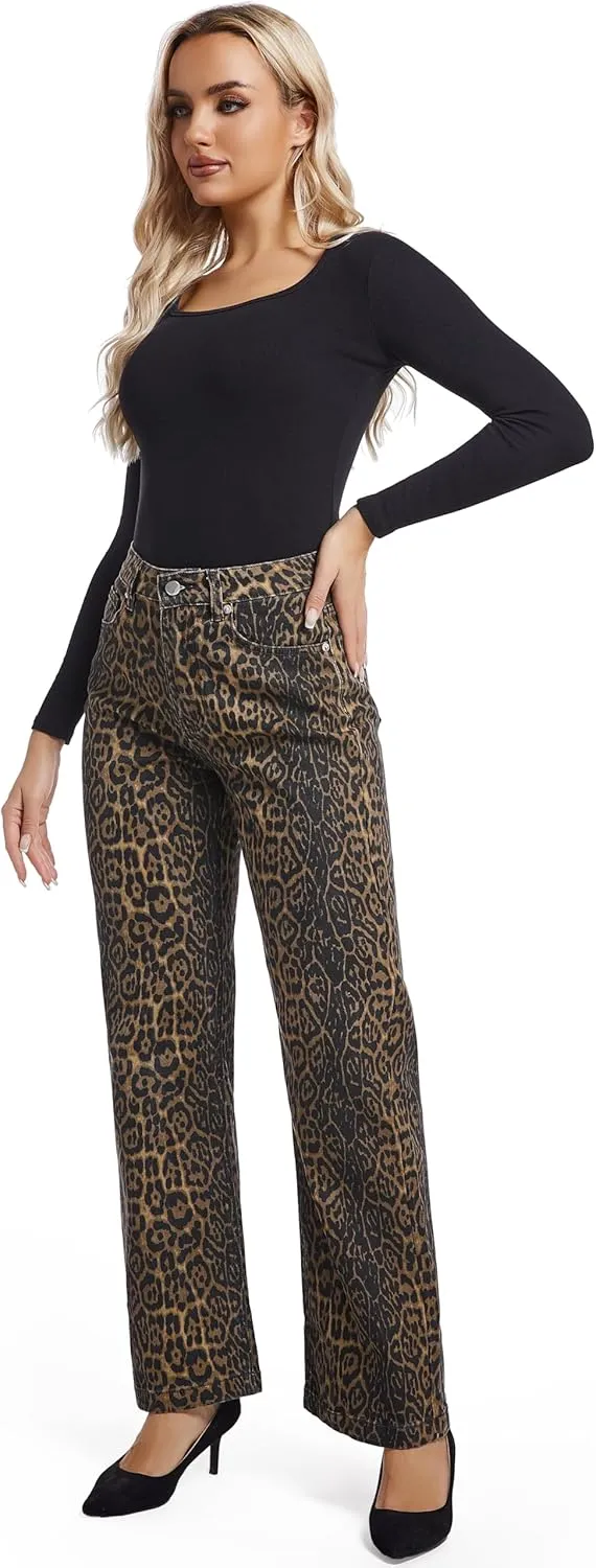 Women's Jeans Straight Leg Casual High Waisted Stretch Trendy Black Pull On Jeans for Women