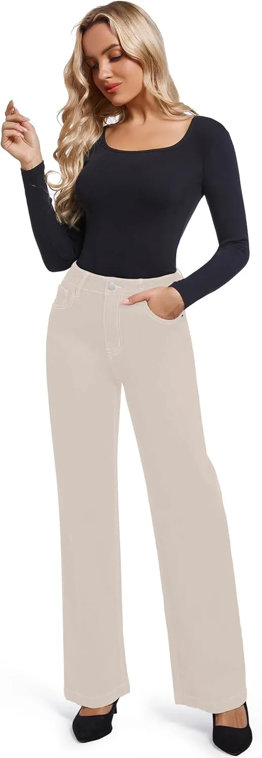 Women's Jeans Straight Leg Casual High Waisted Stretch Trendy Black Pull On Jeans for Women