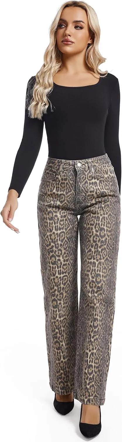 Women's Jeans Straight Leg Casual High Waisted Stretch Trendy Black Pull On Jeans for Women
