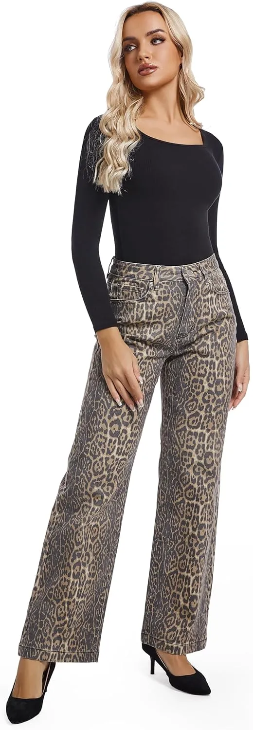 Women's Jeans Straight Leg Casual High Waisted Stretch Trendy Black Pull On Jeans for Women