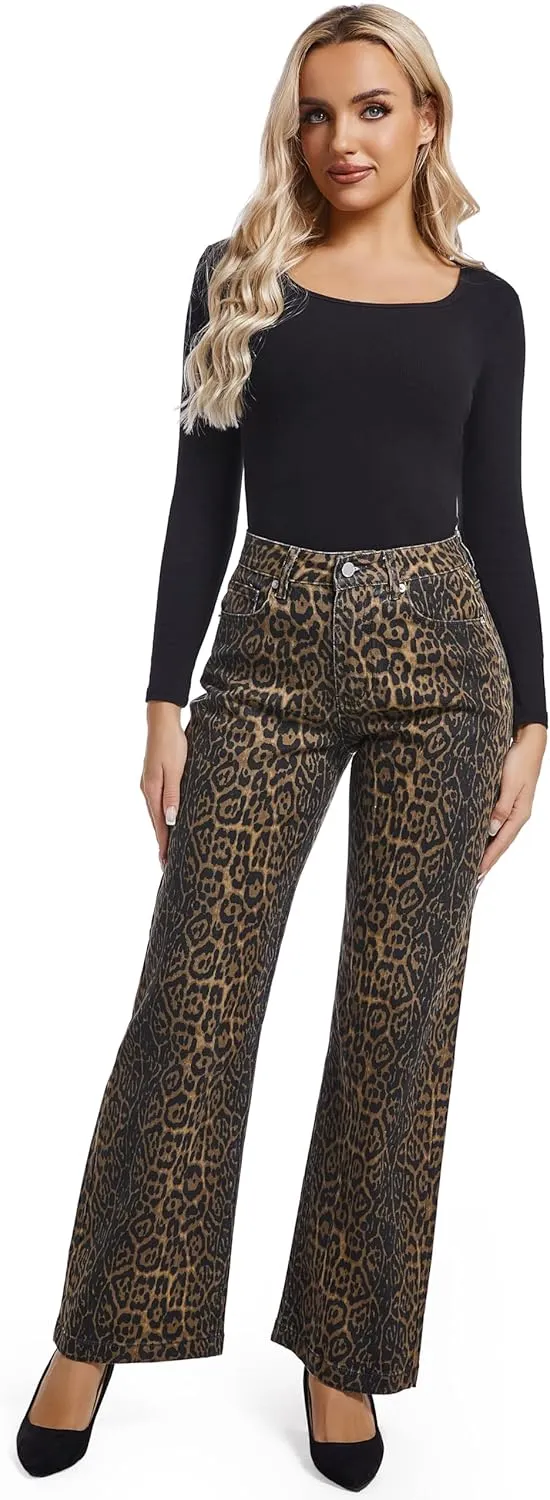 Women's Jeans Straight Leg Casual High Waisted Stretch Trendy Black Pull On Jeans for Women