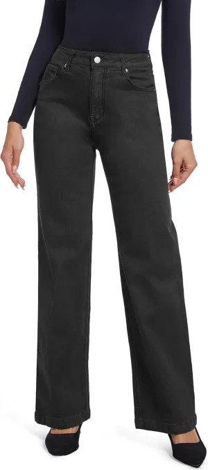 Women's Jeans Straight Leg Casual High Waisted Stretch Trendy Black Pull On Jeans for Women
